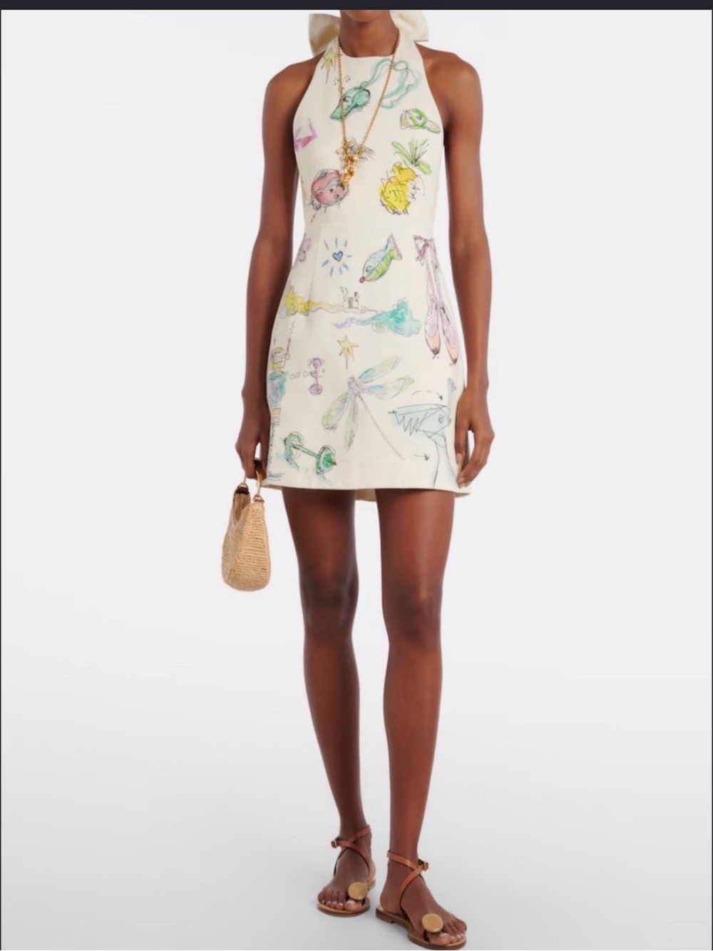 Almeias Printed Cream Cotton Pinafore Dress